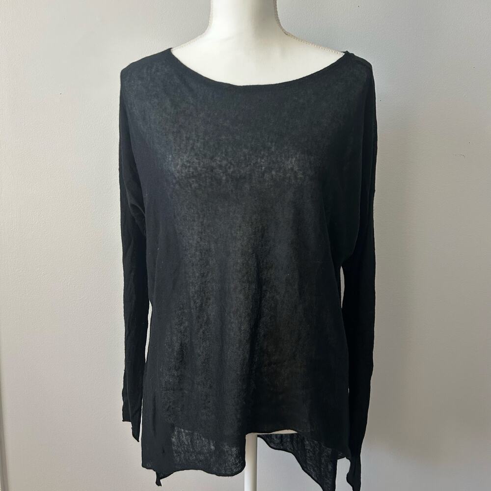 Eileen Fisher Black Lightweight Longsleeve Blouse Wool Blend Size Large
